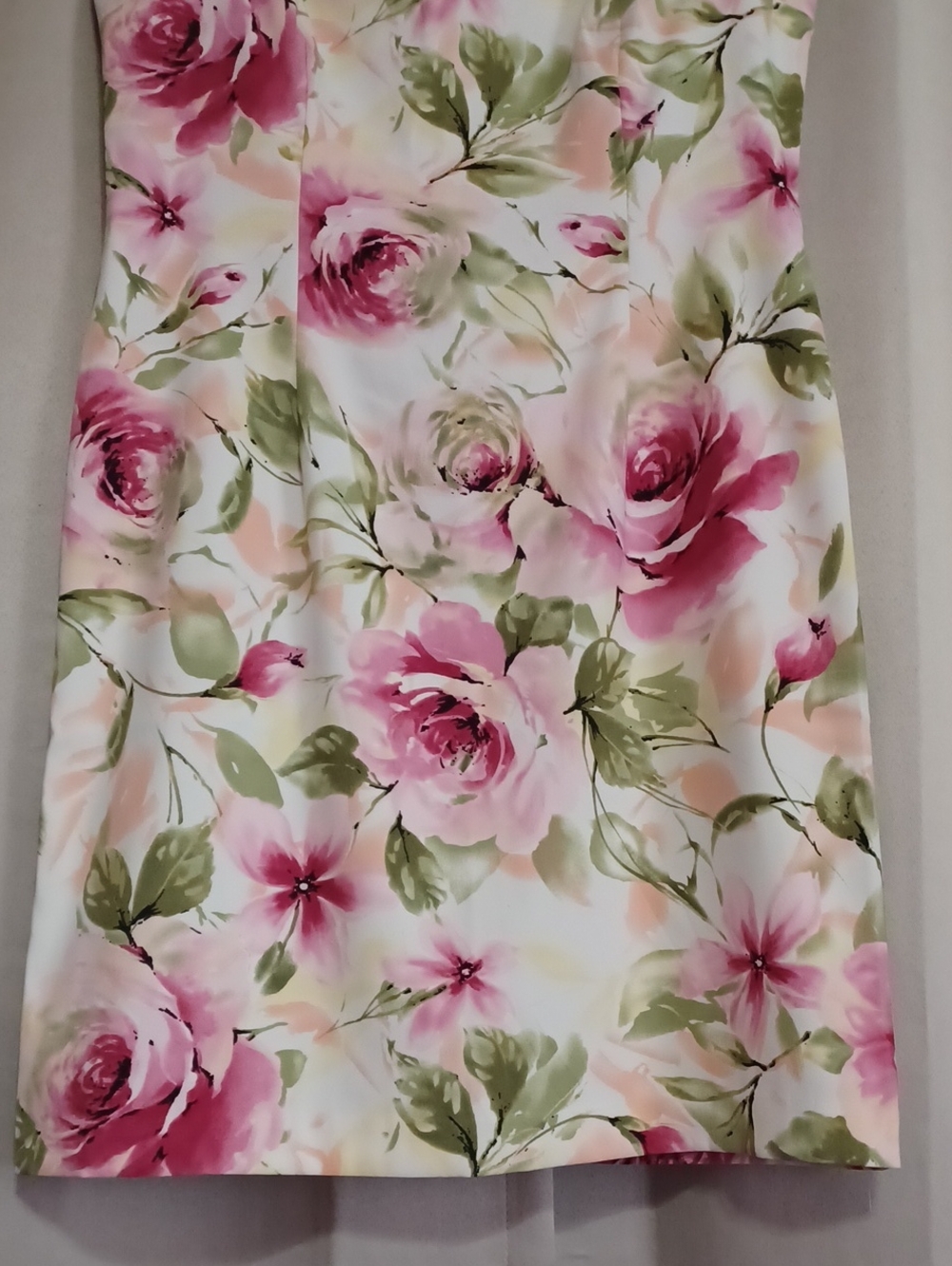 Connected Apparel Pink Green Rose Garden Floral Sleeveless Sheath Dress Size 12 - Picture 7 of 14